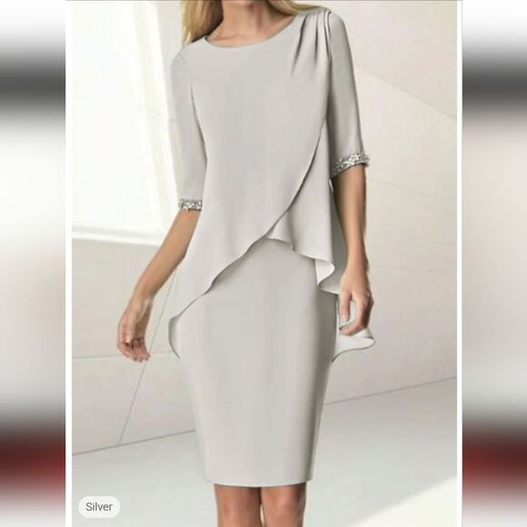 TS Couture Mother Of The Bride/ Cream Colored Chiffon Dress Sz8 - Picture 1 of 14